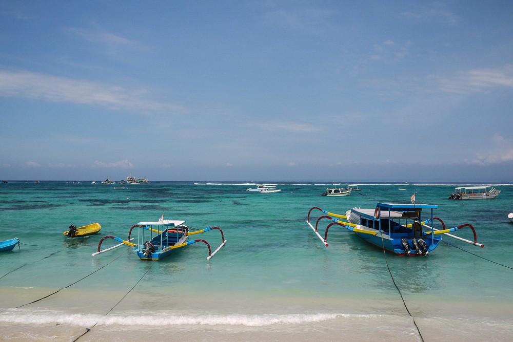 Boats Docked Along Nusa Lembongan Village Beach