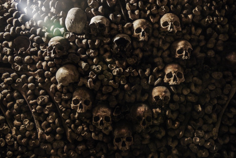 Skulls Arranged In Heart Shape in Paris Catacombes