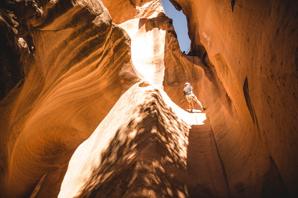 Rappelling Down Yankee Doodle Slot Canyon