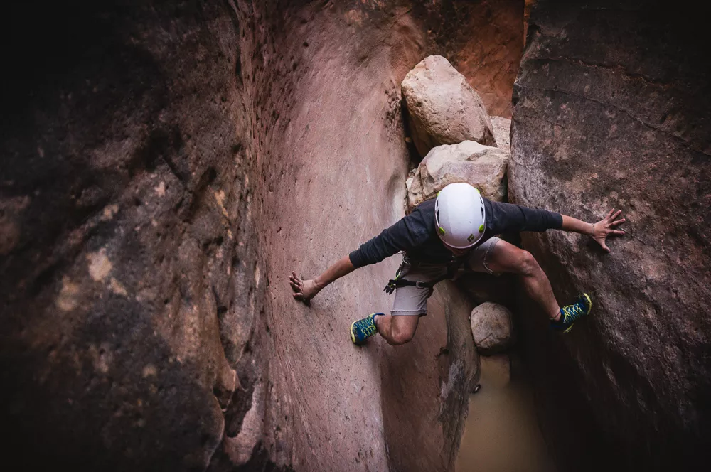 Stemming Across Slot Canyon Yankee Doodle Utah