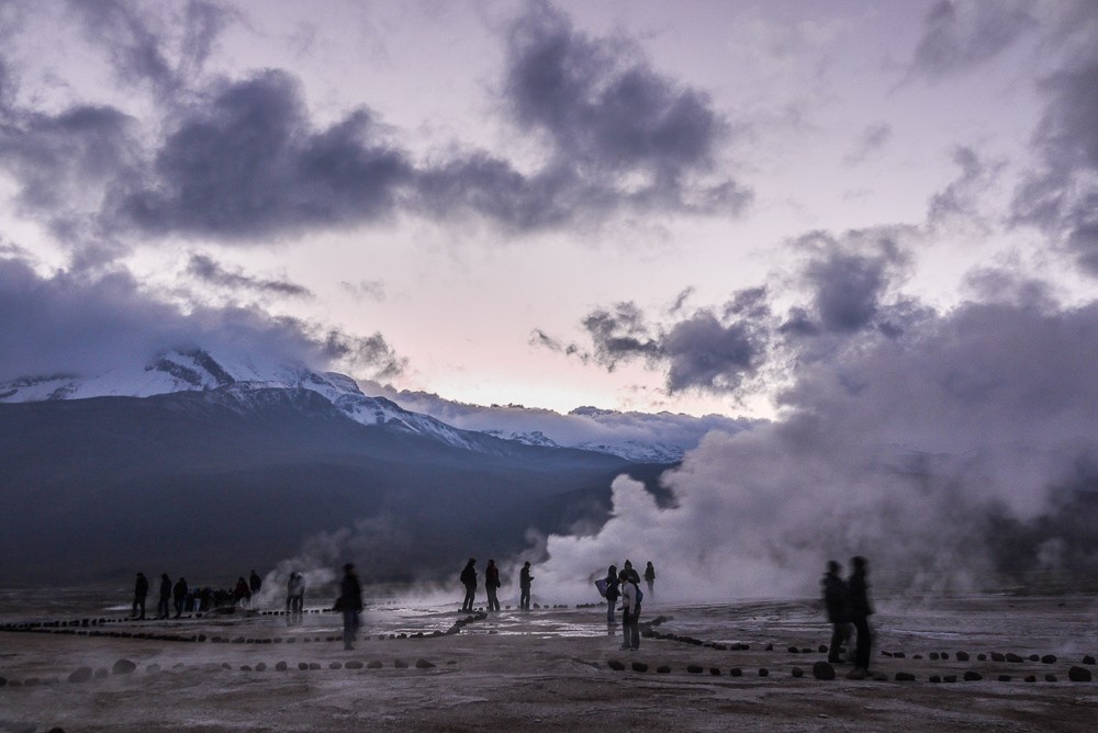 Morning Steam Plumes From Geysers at El Tatio In Chile