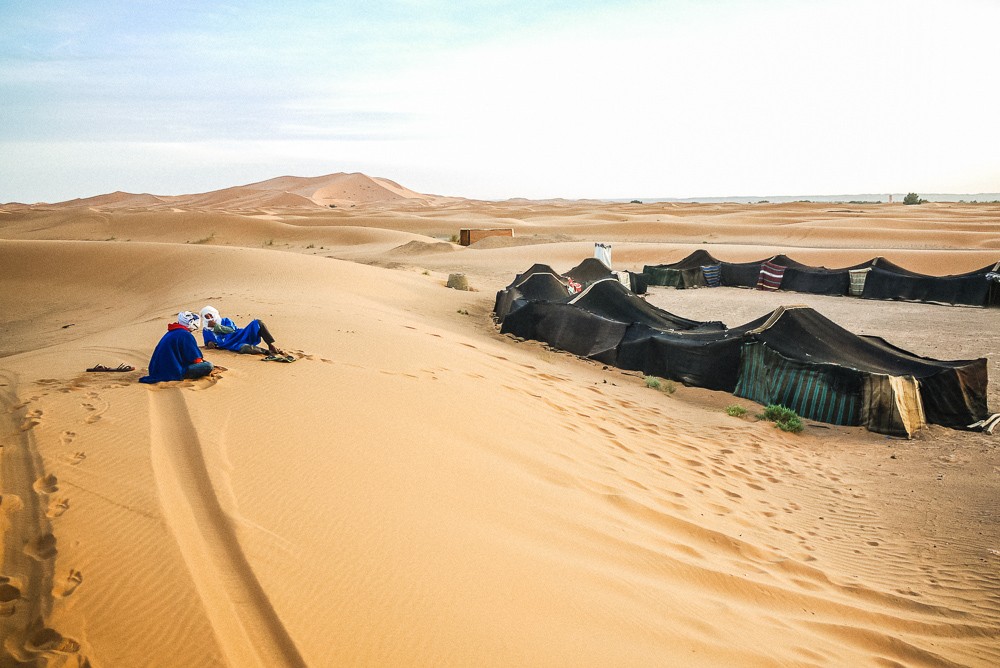 Berber Guide Resting Merzouga Desert Sand Dunes