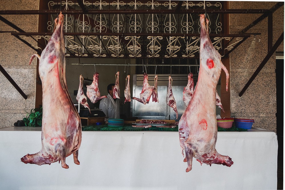 Fresh Mutton Hanging Butcher Morocco