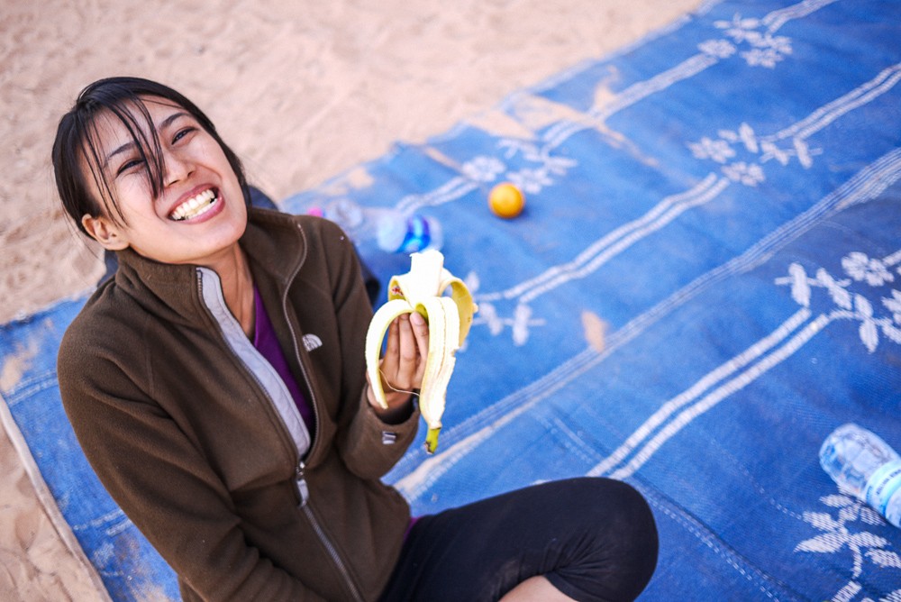 Jen Eating Banana In Wadi Rum