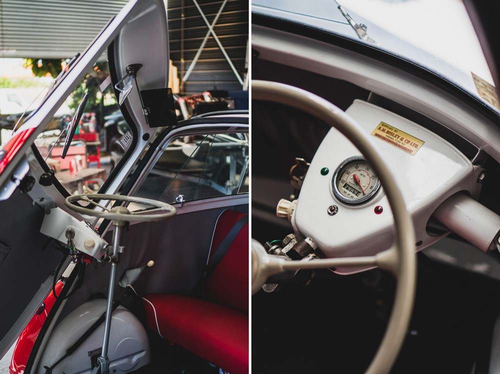 Vintage Restored BMW Isetta Front Door Opening and Steering Wheel