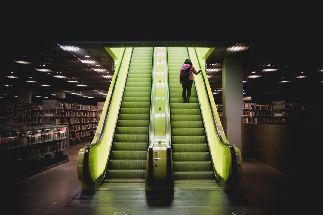 Lit elevators in Seattle Public Library