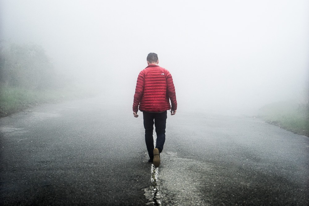 North Face Down Jacket being worn in the fog