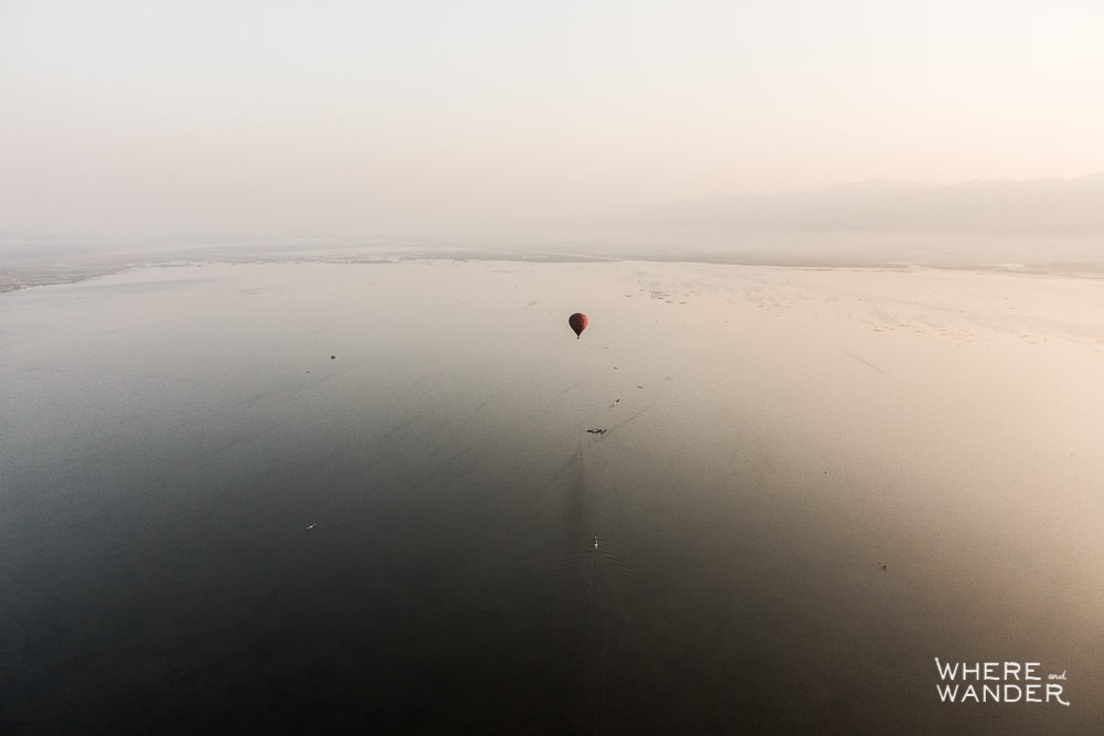 Aerial View Of Hot Air Balloon Emergency Test Landing Over Water