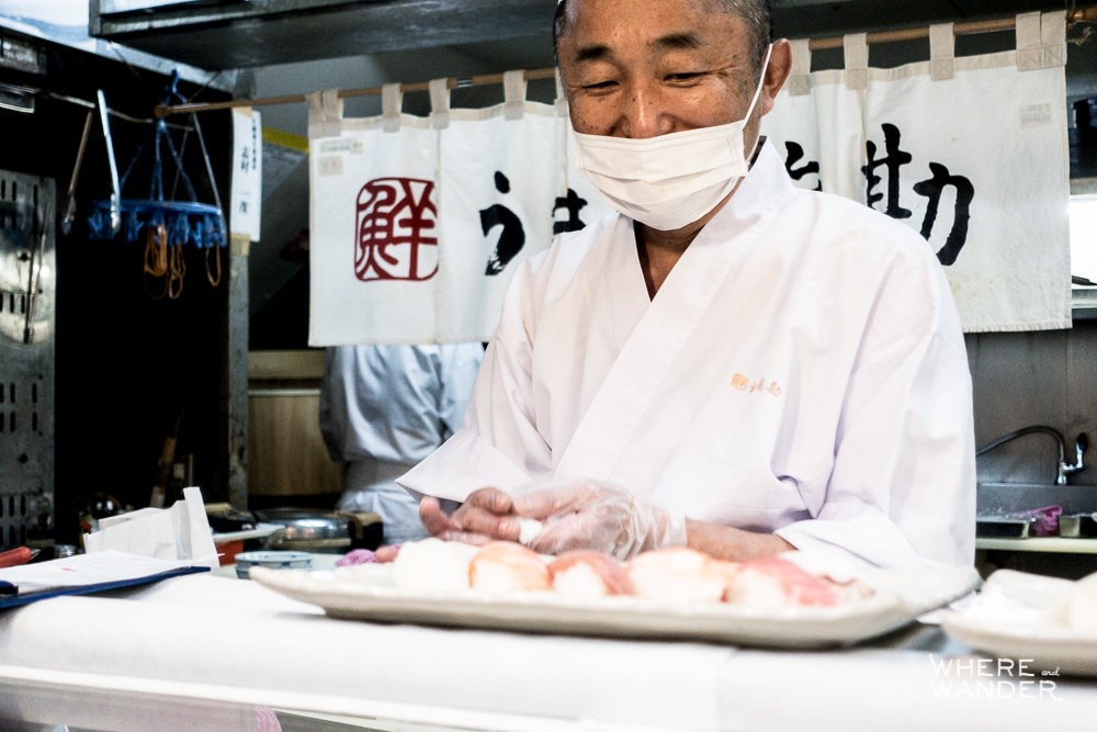 Chef Preparing Nigiri Sushi At Tsukiji Fish Market