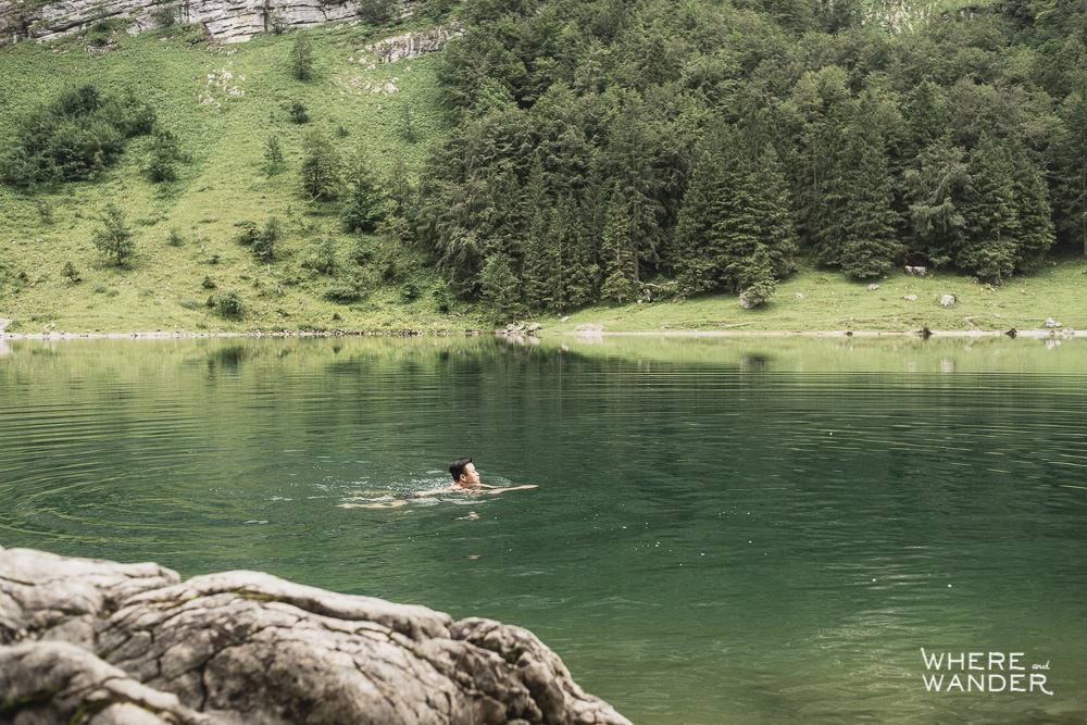 Swimming In Glacial Water At Seealpsee Lake