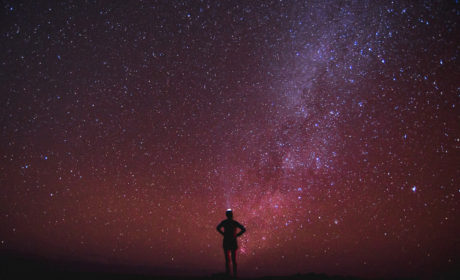 Hiker In Front Of Milky Way