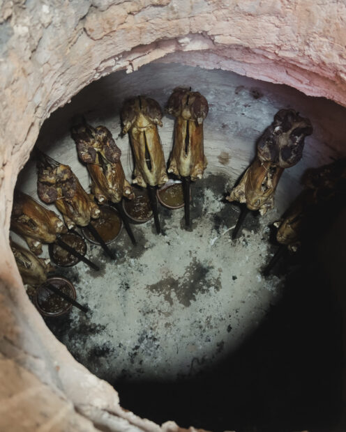 whole lambs cooking in anoven pit at Mechoui Alley