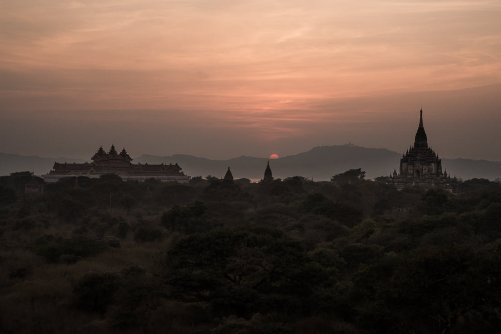 Spectacular Bagan sunset over pagodas