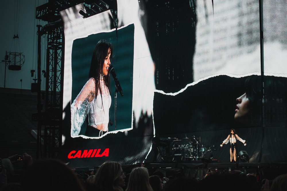 Camila Cabello performing opening act at Taylor Swift Rose Bowl Reputation Tour Concert