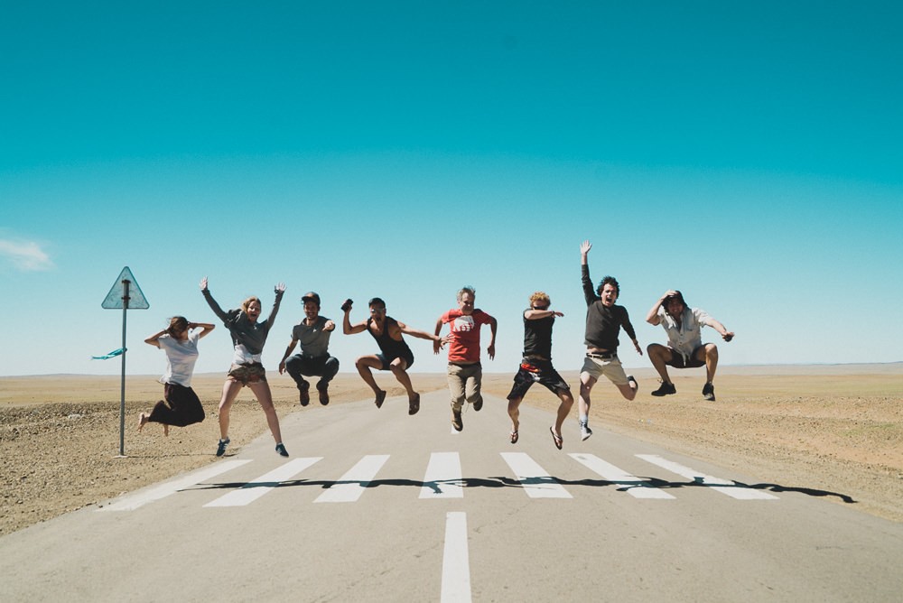 Group Jumping Shot In Mongolia Abbey Road