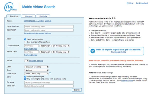 Screenshot of Matrix by ITA Software