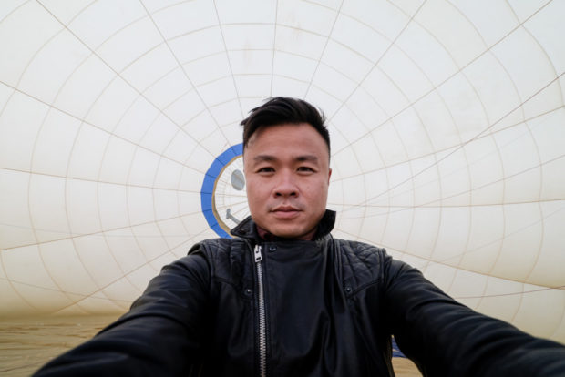 Selfie inside inflated Hot Air Balloon in Spain