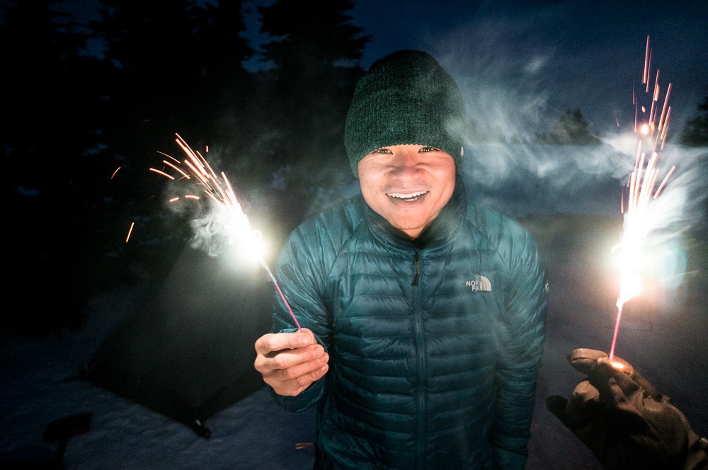 celebrating with sparklers at lassen national park