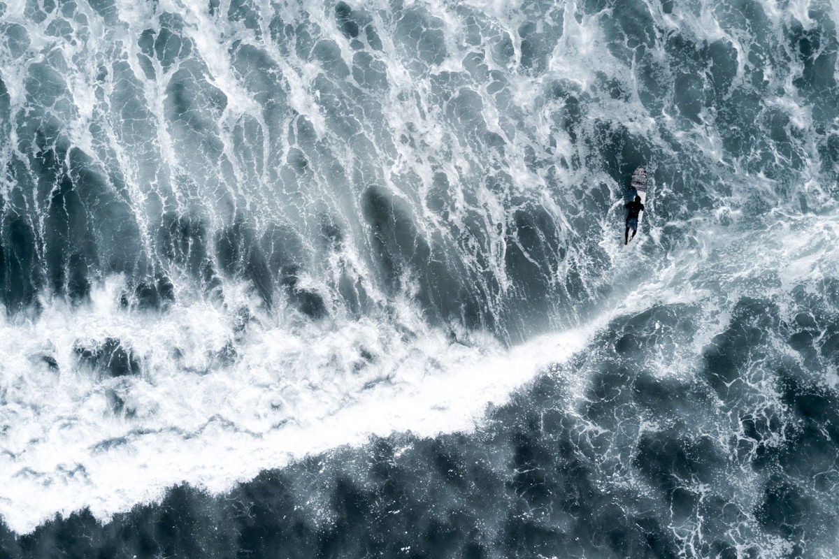 Drone shot of surfer in Sayulita