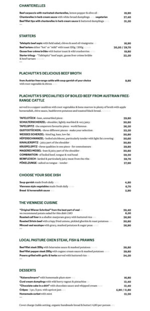 Plachutta Wollzeile Vienna Menu 2024