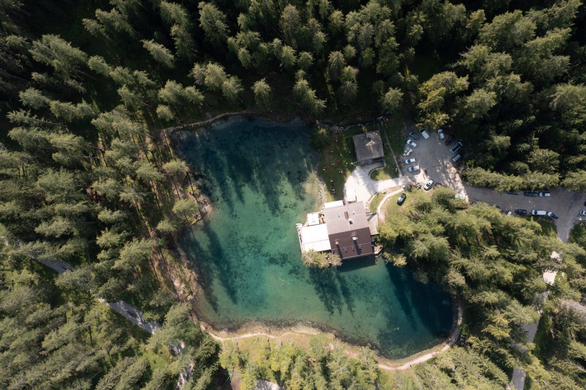 Drone view of Lake Ghedina