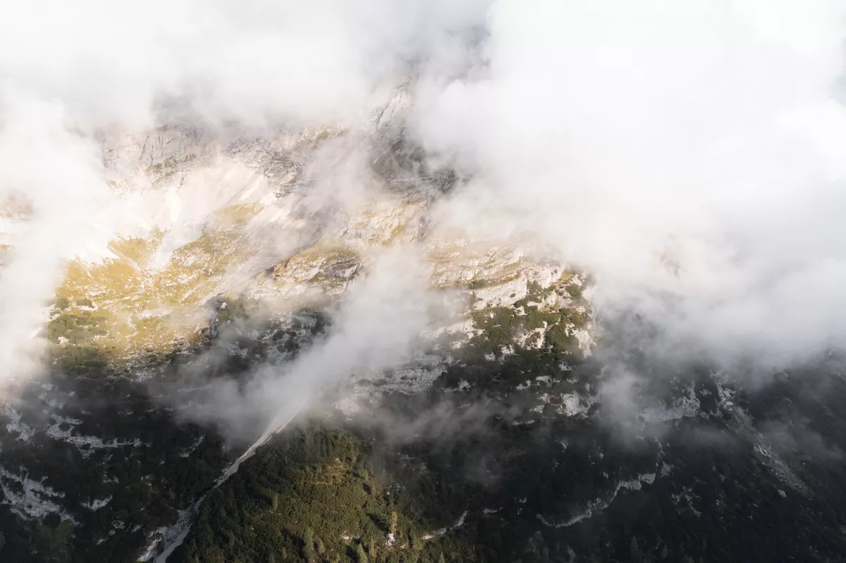 Drone view of mountains around Lago di Sorapis