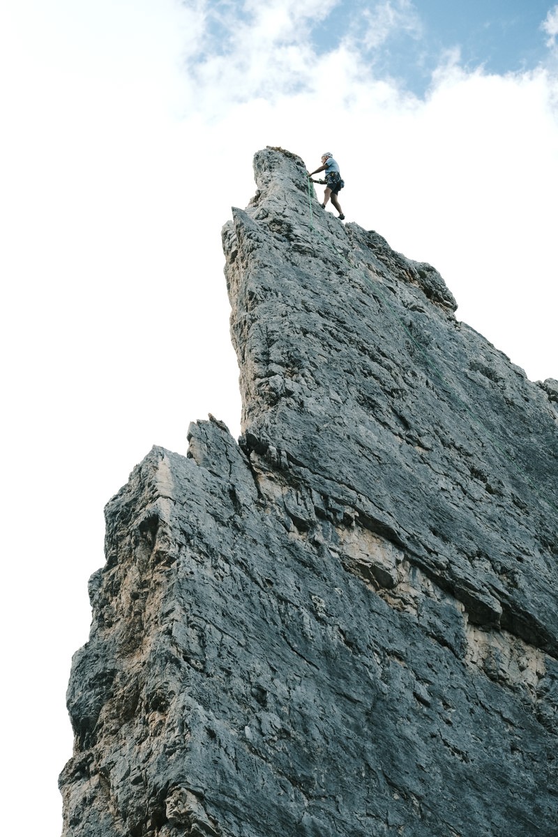 Rock climbing summit Cinque Torri