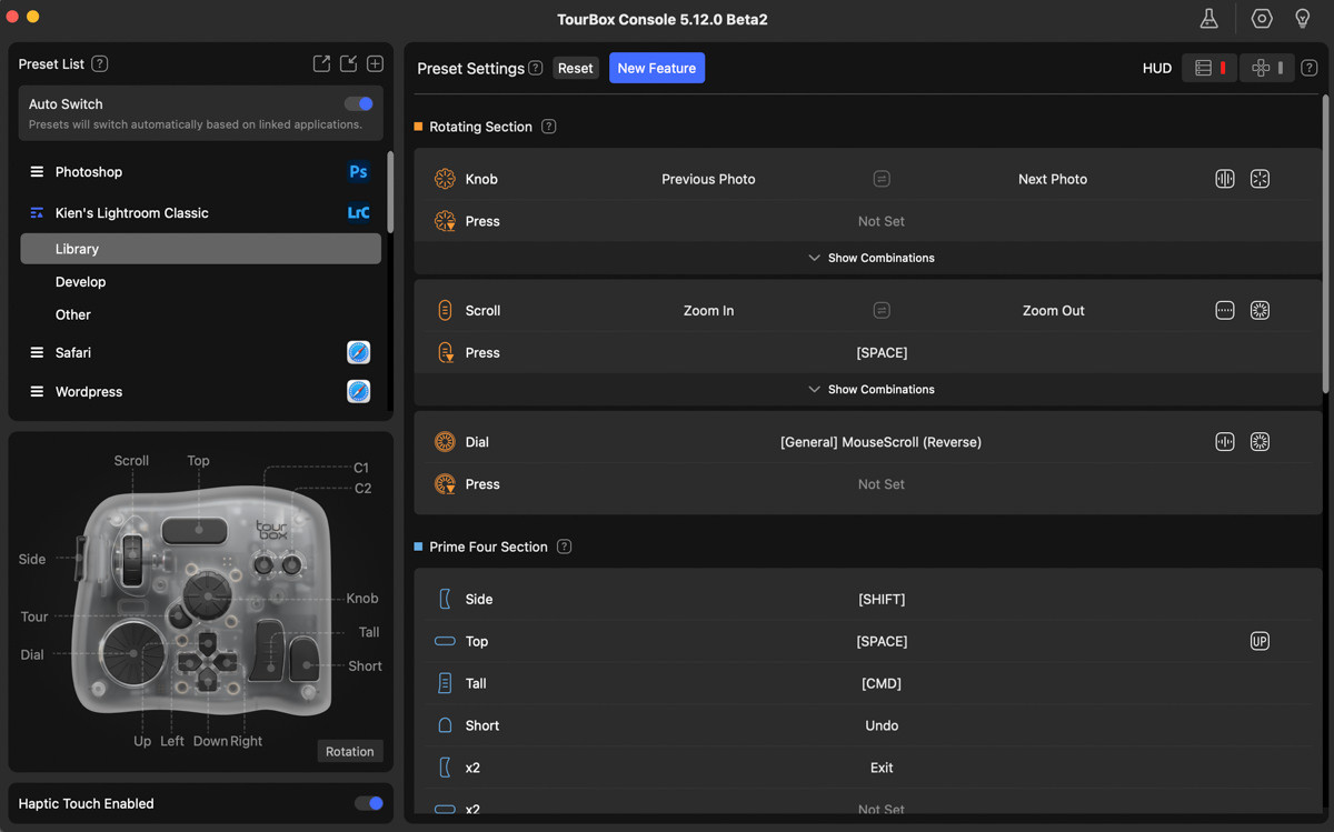 TourBox Console Adobe Lightroom Library Sub-Preset