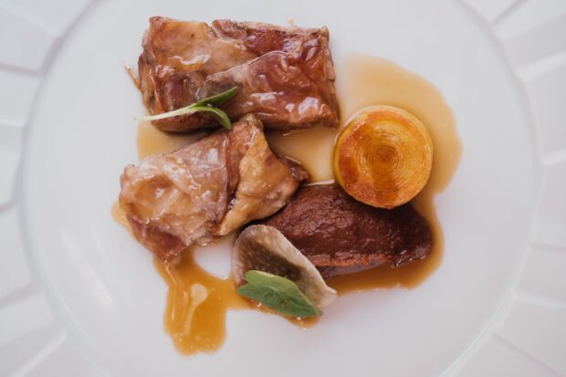 Michelin Star kid goat recipe with potato spiral