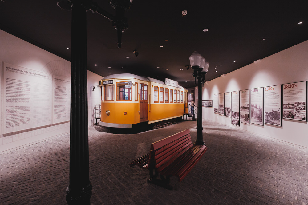 vintage Portuguese trolley on exhibit at porto region through the ages museum at wow porto