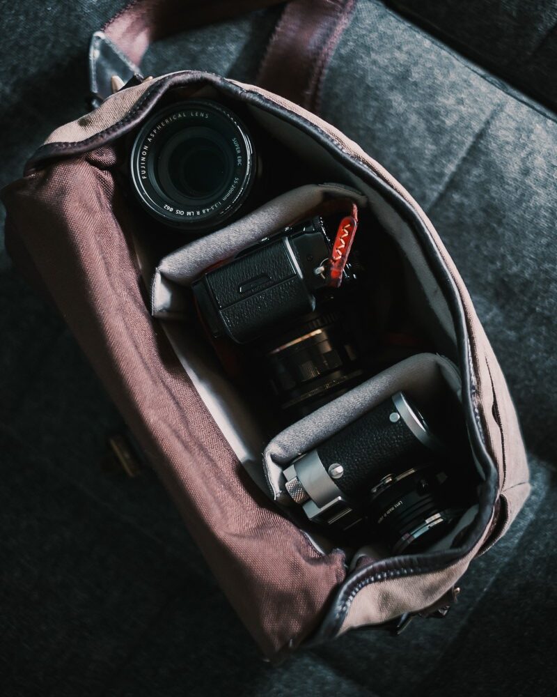 Ona Bowery waxed canvas field tan with Leica M2 and Fujifilm X-Pro2