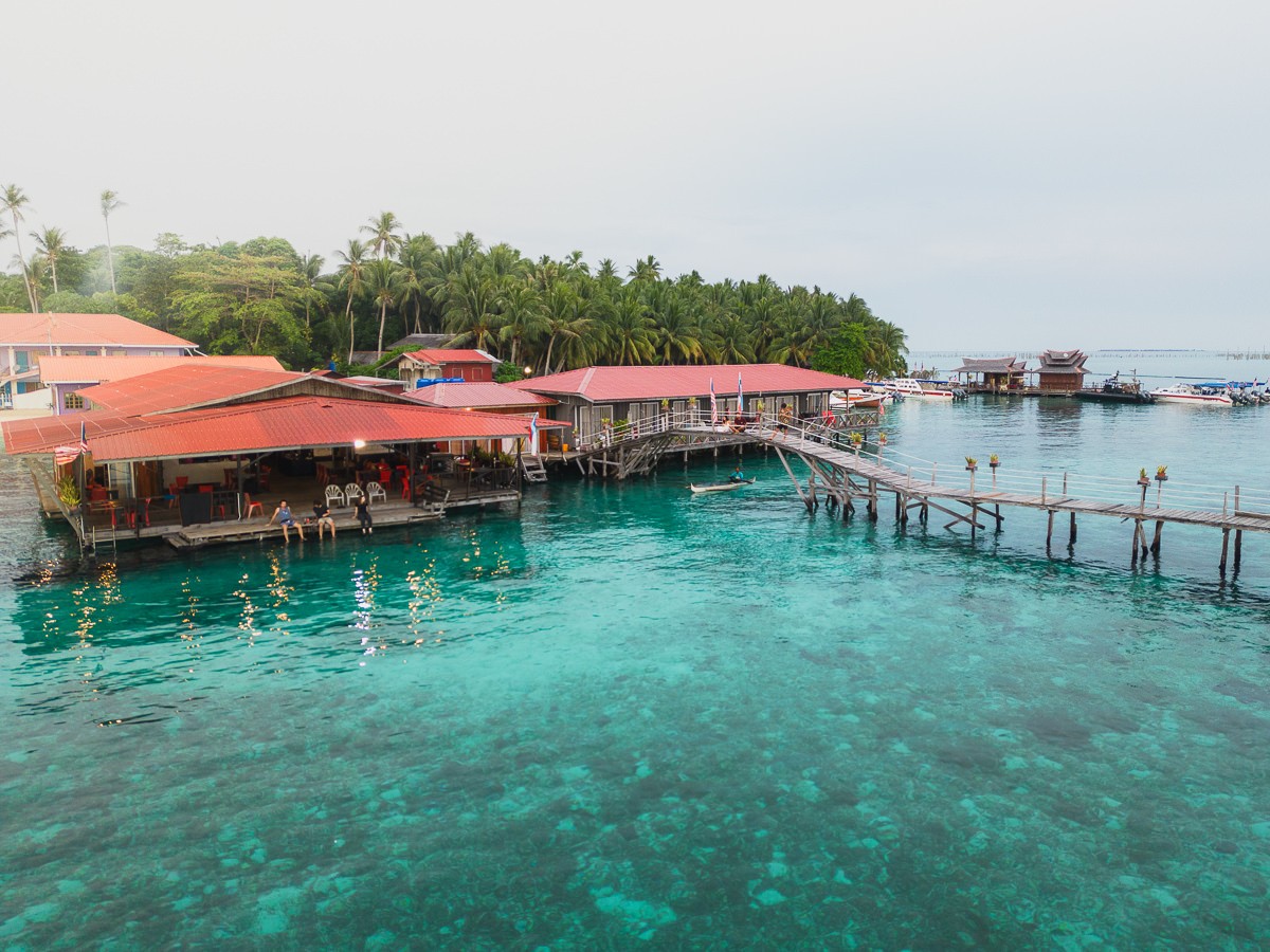 Aerial view of Mabul Backpackers