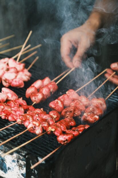 Meat on a grill on Mabul Island