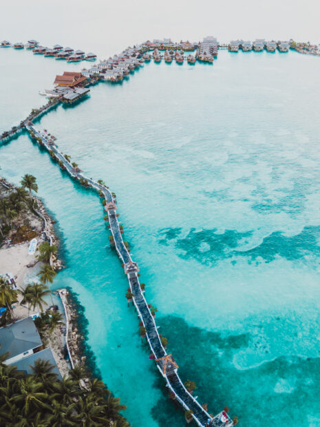 Drone view of Mabul Island water bungalows resort