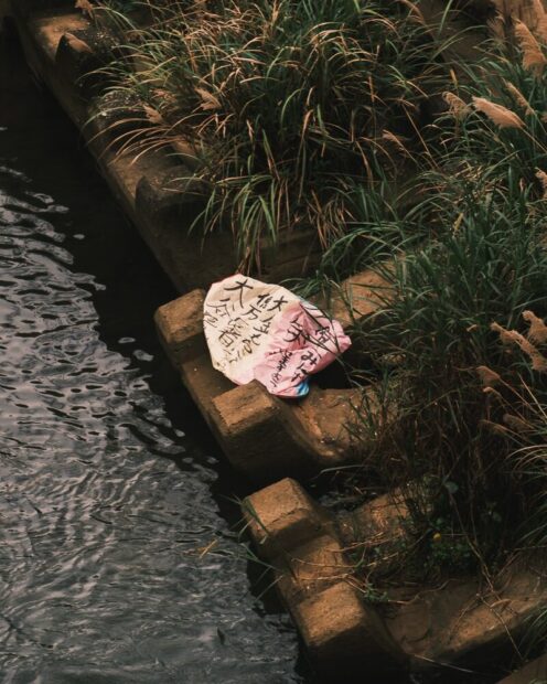 Sky lantern fail falling into the river
