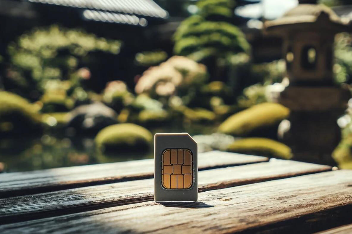 SIM card with Japanese backdrop