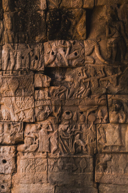 Bas relief carving at Bayon temple Angkor