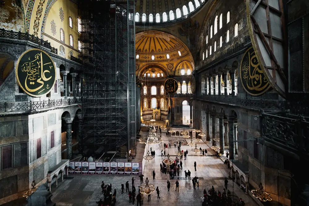 View of people from upper floor in Hagia Sophia