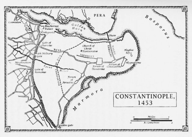 Historical map of Wall of Constantinople