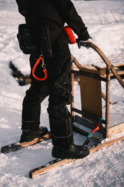 How to stand on back of husky sled demonstration
