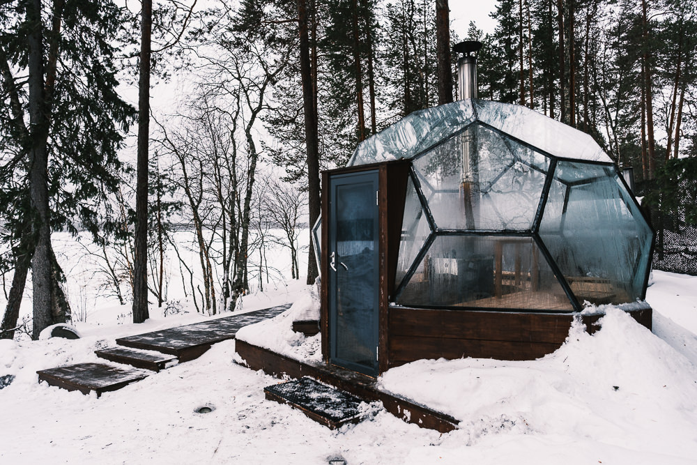 Most beautiful outdoor glass sauna in Rovaniemi, Finland