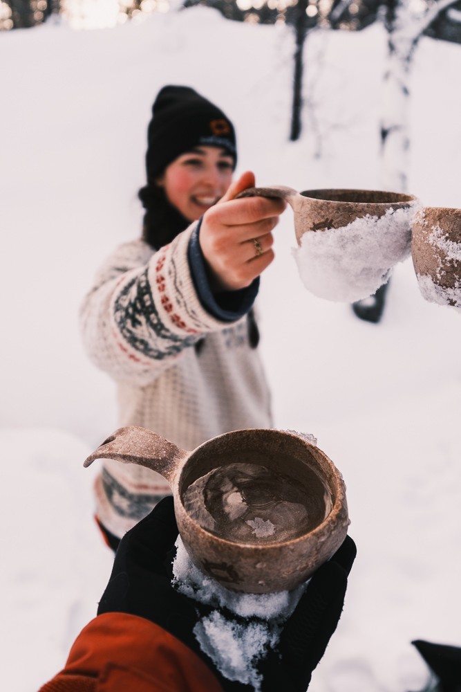 Drinking fresh glacier water in Urho Kekkosen National Park