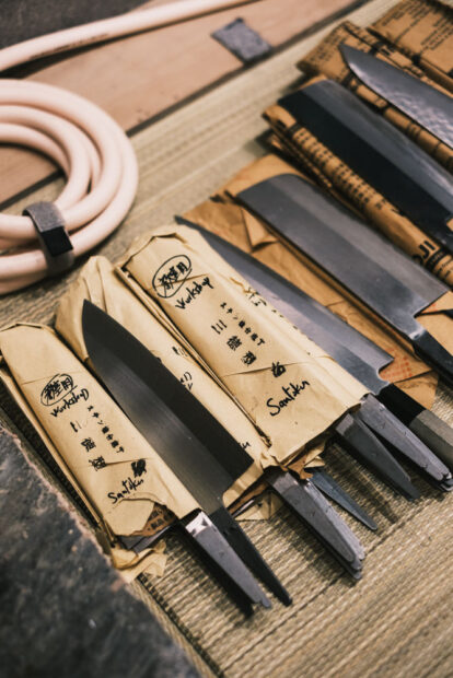 Unfinished Japanese knives without handle at Hirai Kyoto