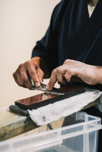 Learning how to sharpen a Japanese knife workshop