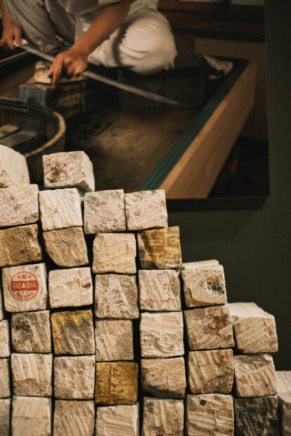 Blocks of natural whetstones