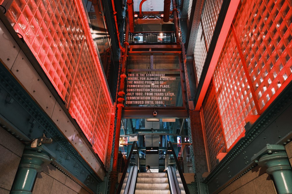 Escalators up to the entrance of the Guinness Storehouse