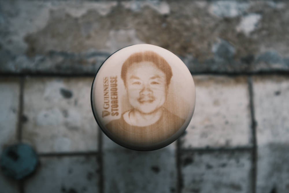 Stoutie photograph printed onto foam of Guinness pint