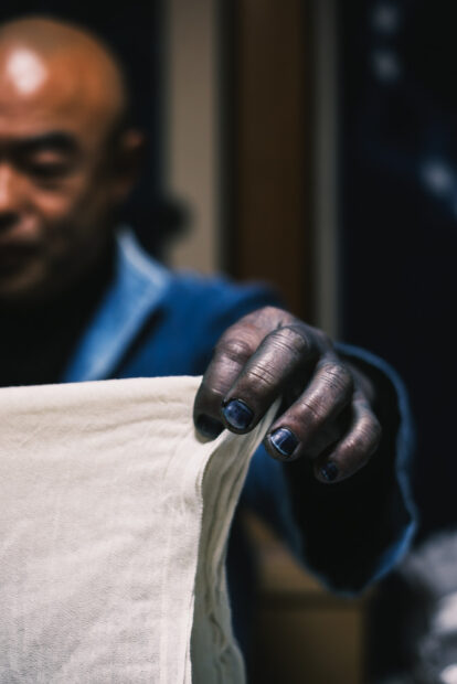 Indigo stained hands from master dyer Toru Shimomura