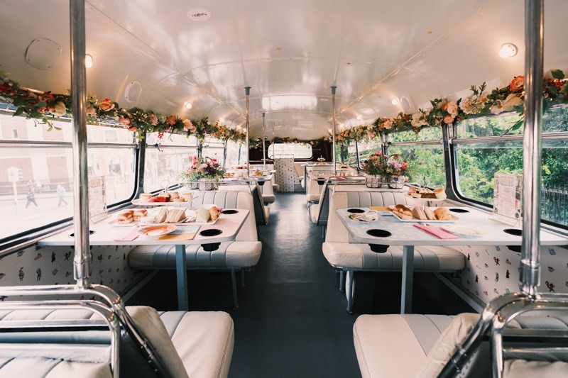 Table setups on Vintage Afternoon Tea Bus Tour in Dublin
