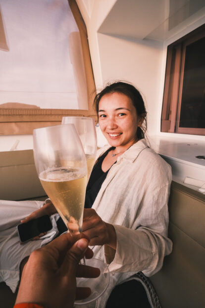 Toasting champagne on Vista Yachting Sunset Cruise